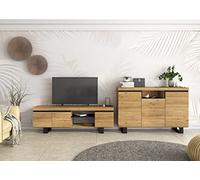 Skraut Home | Set Naturale salón Comedor con patas | Mueble Auxiliar | Buffet | Mueble TV 160cm | Color Roble Negro Nórdico