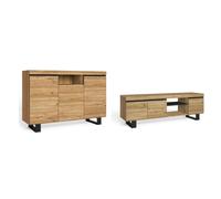 Skraut Home - Set Naturale salón Comedor con patas, Mueble Auxiliar, Buffet y Mueble TV 120cm, color roble y negro nórdico Buffet + tv 160cm