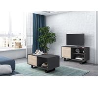 Skraut Home | Set Wind| Juego de Muebles | Salón/Comedor | Compuesto por 1 Mueble TV100 y 1 Mesa de café | Gris/Roble | Patas Negras