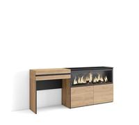 Skraut Home, Tocador con cajón, 177x35x75cm, Chimenea eléctrica XXL led, Módulo dos puertas, Varios colores Oak