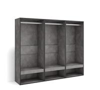 Skraut Home, Vestidor abierto, 3 módulos sin puerta para ropa, zapatos y complementos, medidas 180x35x145cm, Armario, perchero, Varios colores Cement
