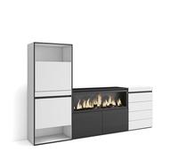 Skraut Home, Zapatero, Armario para zapatos y botas, 224x35x145cm, Chimenea eléctrica XXL led efecto fuego 3d, Cómoda, Cajonera, Estilo Moderno White
