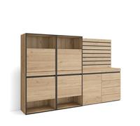 Skraut Home, Zapatero, Armario para zapatos y botas, Cómoda, Cajonera, Listones Decorativos, 227x35x145cm, Dormitorio, habitación, Varios colores Oak