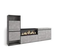 Skraut Home, Zapatero, Armario para zapatos y botas, 274x35x145cm, Chimenea eléctrica XXL led efecto fuego 3d, Cómoda, Cajonera, Estilo Moderno Cement