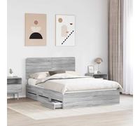 SKTQYQO Estructura de cama con cajones gris Sonoma, 140 x 200 cm | Madera ingenierizada, 6 cajones ocultos, láminas resistentes, fácil montaje