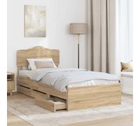 SKTQYQO Estructura de cama de roble Sonoma con 6 cajones, 196 x 78 x 90 cm | Madera ingenierizada, cabecero incluido, montaje independiente, limpiar con paño húmedo