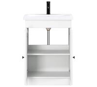 SKTQYQO Juego de baño blanco de madera de ingeniería, 56 x 37,5 x 81 cm | Con lavabo y grifo, mandos de metal negro, 1 estante, amplio espacio