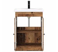 SKTQYQO Juego de muebles de baño de madera envejecida, 56 x 37,5 x 81 cm | Madera diseñada, lavabo y grifo incluidos, mandos de metal negro, 1 estante