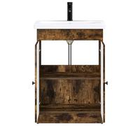 SKTQYQO Juego de muebles de baño de roble ahumado, 56 x 37,5 x 81 cm | Madera diseñada, lavabo y grifo incluidos, mandos negros, 1 estante