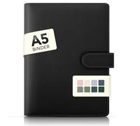 SKYDUE Carpeta de anillas A5, funda organizadora de presupuesto recargable de piel sintética de 6 anillos para oficina, escuela y viajes (negro, papel interior no incluido)