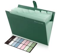SKYDUE Carpeta de documentos A4, carpeta con 8 compartimentos, carpeta archivadora A4 con etiquetas, portable, sistema de carpetas, carpeta de documentos para casa, oficina, escuela y viajes (verde