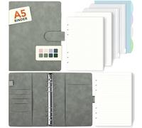 SKYDYE - Carpeta A5 de 6 anillas, papel de recambio de 135 hojas, cuaderno de anillas A5 con bolsillos y divisores para notas escolares y diarios de viaje (gris)