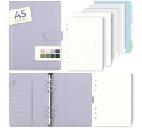 SKYDYE - Carpeta A5 de 6 anillas, papel de recambio de 135 hojas, cuaderno de anillas A5 con bolsillos y divisores para notas escolares y diarios de viaje (morado claro)