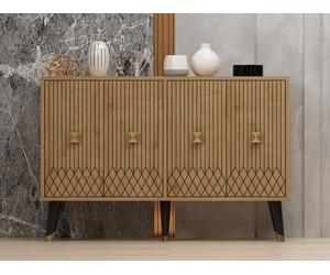 Skye Decor, Carbín - Roble Zafiro, Dorado, Consola, Roble Zafiro, 100% panel de fibra de densidad media (MDF) con revestimiento de melamina, 120 x 30 x 80 cm