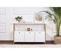 Skye Decor, consola de alta calidad en blanco y dorado, 120 x 77 x 30 cm. Fabricada con tablero de partículas melaminado al 100%, con recubrimiento de polvo y borde de PVC. Diseño moderno para su hoga
