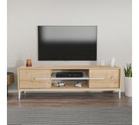 Skye Decor, Eslem: Mesa de televisión de roble y blanco, fabricada con tablero de partículas de alta calidad recubierto al 100% con melamina. Dimensiones: 120 x 29,6 x 43,6 cm