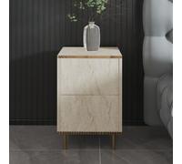 Skye Decor, Imaj: Mesita de noche de travertino, color dorado, fabricada con tablero de partículas de alta calidad recubierto al 100% con melamina. Dimensiones: 40 x 35 x 60 cm