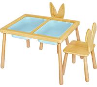 Skye Decor, juego de mesa y 2 sillas - Azul. Juego de mesa infantil, 100% haya, color azul, 53 x 74 x 52 cm