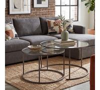 Skye Decor, Juego de mesas auxiliares (3 piezas) - Metal y vidrio grises | 100% vidrio templado | Diseño moderno