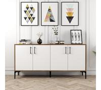 Skye Decor, Kiev 160: Color nogal, blanco, consola, madera de nogal, 100% aglomerado melaminizado, 160 x 35 x 78 cm