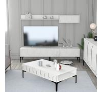 Skye Decor, Lyon 3 - Blanco, , Juego de muebles para sala de estar, Blanco, 100% aglomerado recubierto de melamina, 180 x 35 x 42 cm