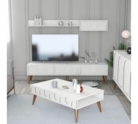 Skye Decor, Lyon 3 - Juego de muebles para sala de estar, color blanco y nogal, fabricado con paneles de aglomerado recubiertos de melamina al 100%, dimensiones: 180 x 35 x 44 cm