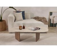 Skye Decor, mesa de centro de alta calidad, travertino y nogal, 130 x 40 x 65 cm. Fabricada con tablero de partículas de 18 mm de grosor, recubierto al 100% con melamina. Diseño moderno y elegante par