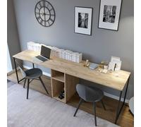 Skye Decor, mesa de trabajo doble L196, escritorios, roble, 240 x 74 x 60 cm