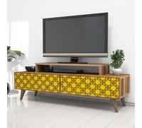 Skye Decor, Modelo City: Mueble de televisión en nogal, color amarillo, fabricado con tablero de partículas de alta calidad recubierto al 100% con melamina. Dimensiones: 140 x 41,8 x 48,8 cm