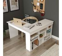 Skye Decor, modelo Ct5-W, escritorio, fabricado con tablero de partículas de 100% melamina, color blanco, dimensiones: 129 x 120 x 72 cm