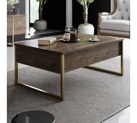 Skye Decor, modelo Luxe: mesa de centro de nogal con detalles dorados, dimensiones: 90 x 40 x 60 cm