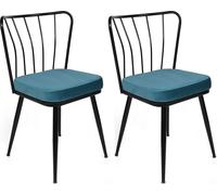 Skye Decor, modelo Yıldız-952 V2, juego de dos sillas, color azul, 100% metal, dimensiones: 43 x 42 x 82 cm