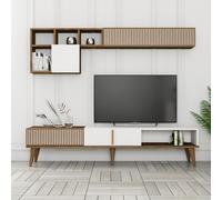 Skye Decor, mueble de TV de alta calidad fabricado con paneles de aglomerado de 100% con recubrimiento de melamina, dimensiones: 180 x 40 x 35 cm. Estantería de pared: 180 x 48,6 x 20 cm. Diseño moder