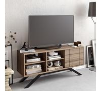 Skye Decor, mueble de TV moderno, color y nogal, 130 x 38,6 x 58,6 cm | Fabricado con tablero de partículas de 18 mm de grosor, con revestimiento de melamina al 100% | Patas de metal, múltiples estant