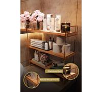 Skye Decor, organizador de 3 niveles para encimeras, estante de servicio, estantería de pared, color dorado, madera, 40 x 40 x 16 cm