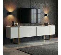 Skye Decor, soporte de TV de alta calidad, 180 x 50 x 30 cm, blanco y dorado. Fabricado con tablero de partículas de 18 mm de grosor, recubierto al 100% con melamina. Diseño moderno y elegante para su