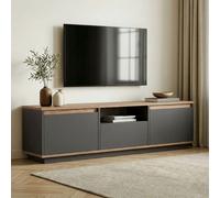 Skye Decor, soporte de TV de alta calidad, color antracita y madera de pino atlántico, 160 x 42 x 30 cm. Fabricado con tablero de partículas de 18 mm de grosor, recubierto al 100% con melamina. Ideal