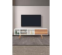 Skye Decor, soporte de TV de alta calidad (juego de 3 unidades), blanco y nogal, 160 cm | 100% melamina