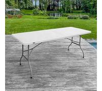 SKYLANTERN® Mesa plegable de 180 cm rectangular blanca - Mesa de camping plegable de 6/8 personas, 180 x 74 x 74 cm - Mesa plegable exterior de HDPE gruesa de 3,5 cm - Mesa de jardín con pie de acero