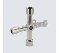 Skynotek - Llave universal 4 puntas | Válida para ascensor, contador de gas, válvulas de radiadores, armarios eléctricos y contadores de agua | Herramienta multifuncional | Color Plata | 1 unidad