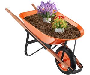 SKYSHALO, carro multifuncional de 5 pies cúbicos, con capacidad de carga de 330 libras, carro de jardín de una rueda con manija de acero y ruedas anchas de 16 pulgadas, que facilita la carga para su u