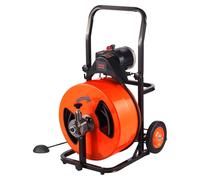 SKYSHALO, taladro para canalones de 30 metros (100 pies) x 3/4 de pulgada, limpiador de desagües automático, incluye 4 cabezales de corte y un pedal de aire, adecuado para tuberías de 2,5 a 10 cm (1-4