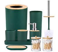 SLDIYWOW Juego de 9 Accesorios de baño Verde Oscuro con Cubo de Basura, Bandeja, dispensador de jabón, Soporte para Cepillo de Dientes, Taza para Cepillo de Dientes, jabonera, Cepillo de Inodoro y