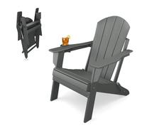 Sleek Space Adirondack Folding Chair for Garden, Patio or Deck - Arm Rests and Cup Holder - Lightweight, Weatherproof - Stylish, Durable Outdoor Furniture for Fire Pit, Beach, Poolside, Porch (Grey)