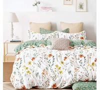 SLEEPBELLA Juego de Funda de edredón tamaño King, algodón de 600 Hilos, 3 Piezas, diseño de Flores Amarillas y Ramas Verdes Impresas en Color Blanco, Reversible
