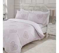 Sleepdown - Juego de Cama Reversible con Corazones Decorativos y Fundas de Almohada, Mezcla de algodón, tamaño Super King, Color Natural