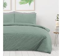 Sleepdown Juego de Funda de edredón 100% algodón Puro teñido Liso Verde Salvia, Funda de edredón y Fundas de Almohada, Suave de fácil Cuidado, Doble (200 x 200 cm)