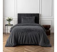 Sleepdown - Juego de Funda de edredón con Funda de Almohada, Individual (135 x 200 cm), de Pelo Largo sintético, Muy Suave y fácil de cuidar, poliéster, Color Gris Marengo, suelto