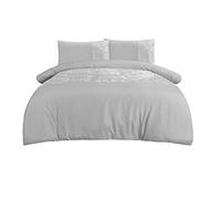 Sleepdown Juego de Funda de edredón de Terciopelo con Banda de Panel de Plata Suave y Acogedor con Fundas de Almohada, tamaño King (220 x 230 cm)