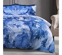 Sleepdown Juego de Funda de edredón Reversible de mármol metálico con Purpurina Azul y Plateado con Fundas de Almohada de 200 cm x 200 cm